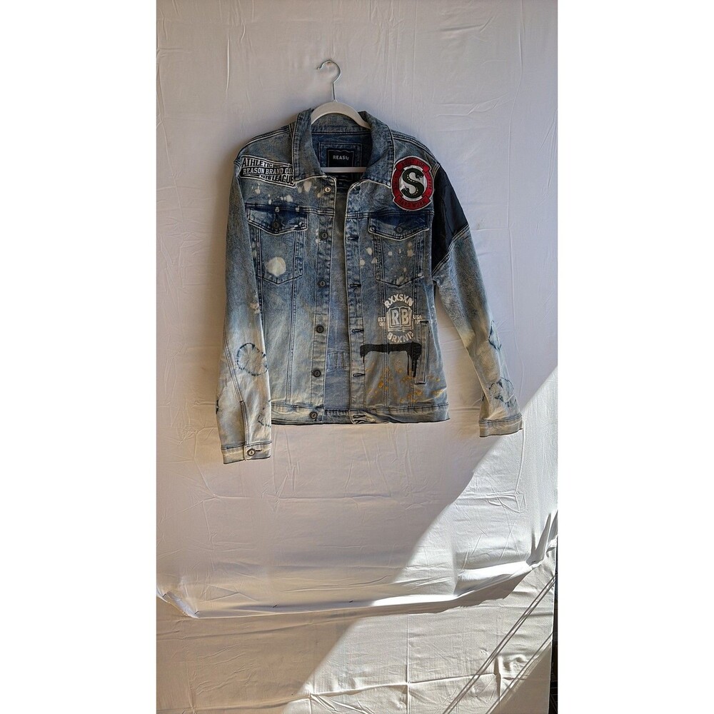 Reason Clothing Distressed Patch Denim Jacket XXL